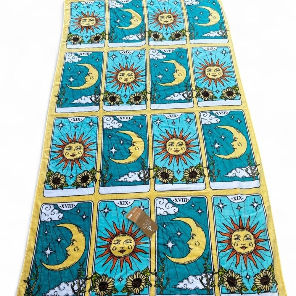 Deborah Connolly Celestial beach towel sun moon tarot cards NWT